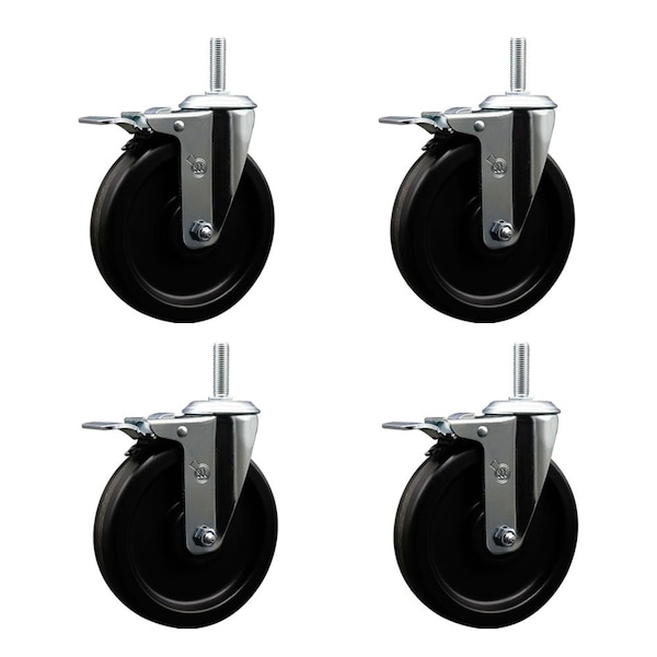 6 Inch Phenolic Swivel 34 Inch Threaded Stem Caster Set with Total Lock Brake